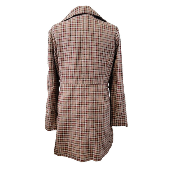 Nicole by Nicole Miller Plaid Checkered Button Front Tie Waist Peakcoat Jacket - Picture 5 of 15